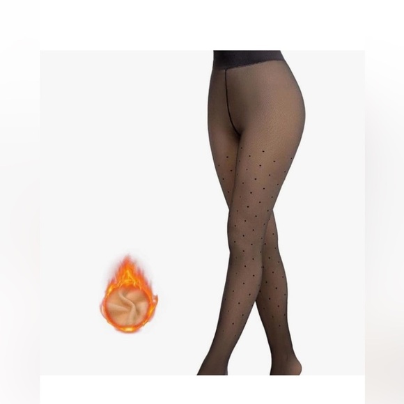 Black Patterned lined tights with heart detail - Picture 1 of 8